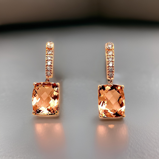 Natural Morganite Diamond Earrings 14k Gold 9.93 TCW Certified $5,950 018685