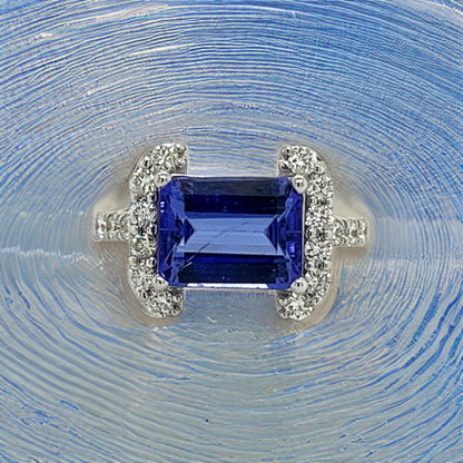 Natural Tanzanite Diamond Ring Size 6.5 14k W Gold 3.89 TCW Certified $4,790 217841 - Certified Fine Jewelry