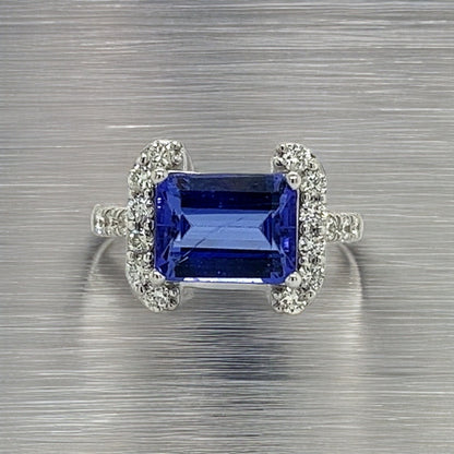 Natural Tanzanite Diamond Ring Size 6.5 14k W Gold 3.89 TCW Certified $4,790 217841 - Certified Fine Jewelry