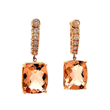 Natural Morganite Diamond Earrings 14k Gold 9.93 TCW Certified $5,950 018685