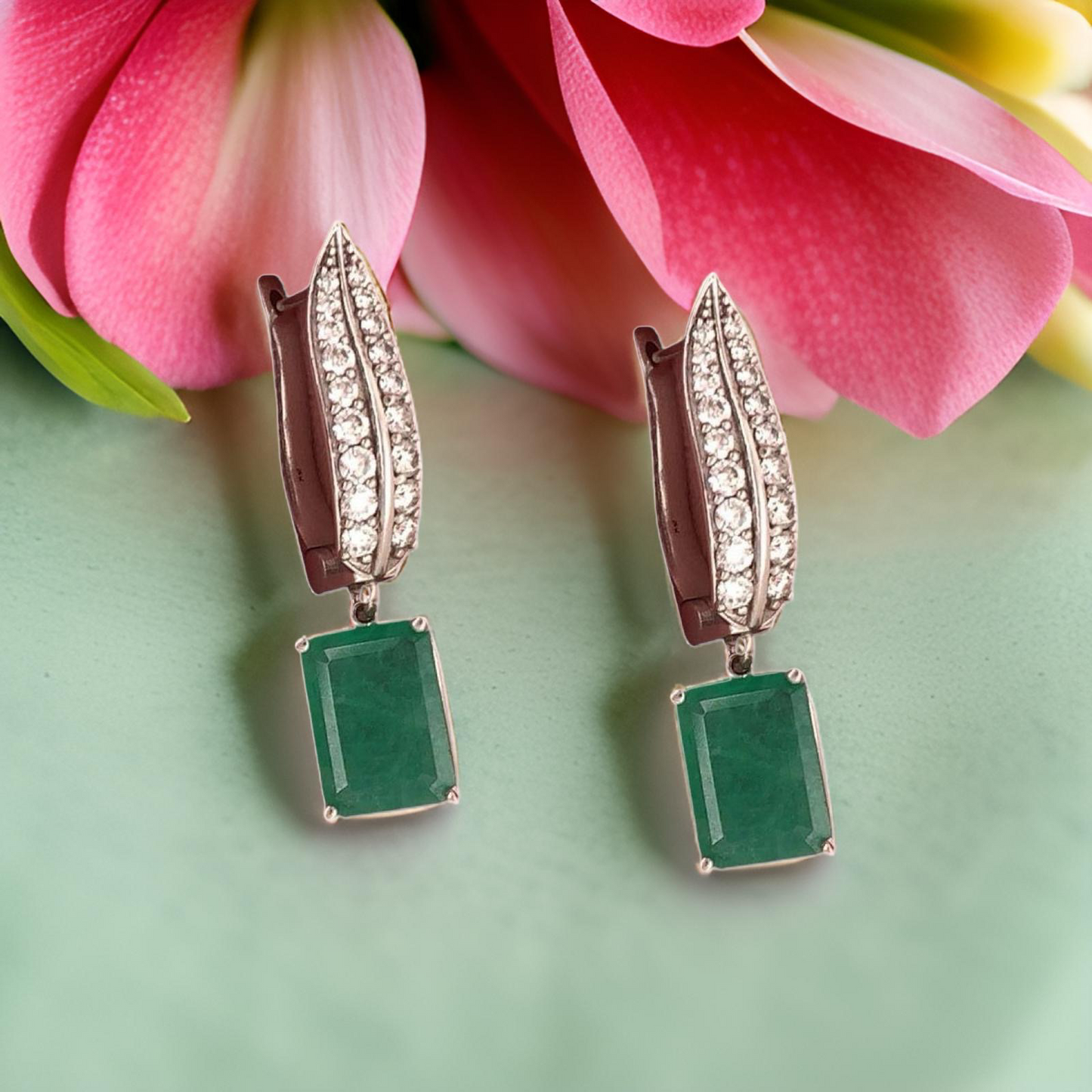 Diamond Emerald Earrings 4.86 TCW 14k White Gold Certified $7,250 018691