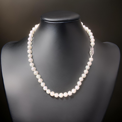 Akoya Pearl Necklace 14k White Gold 16" 7.5 mm Certified $2,950 110695