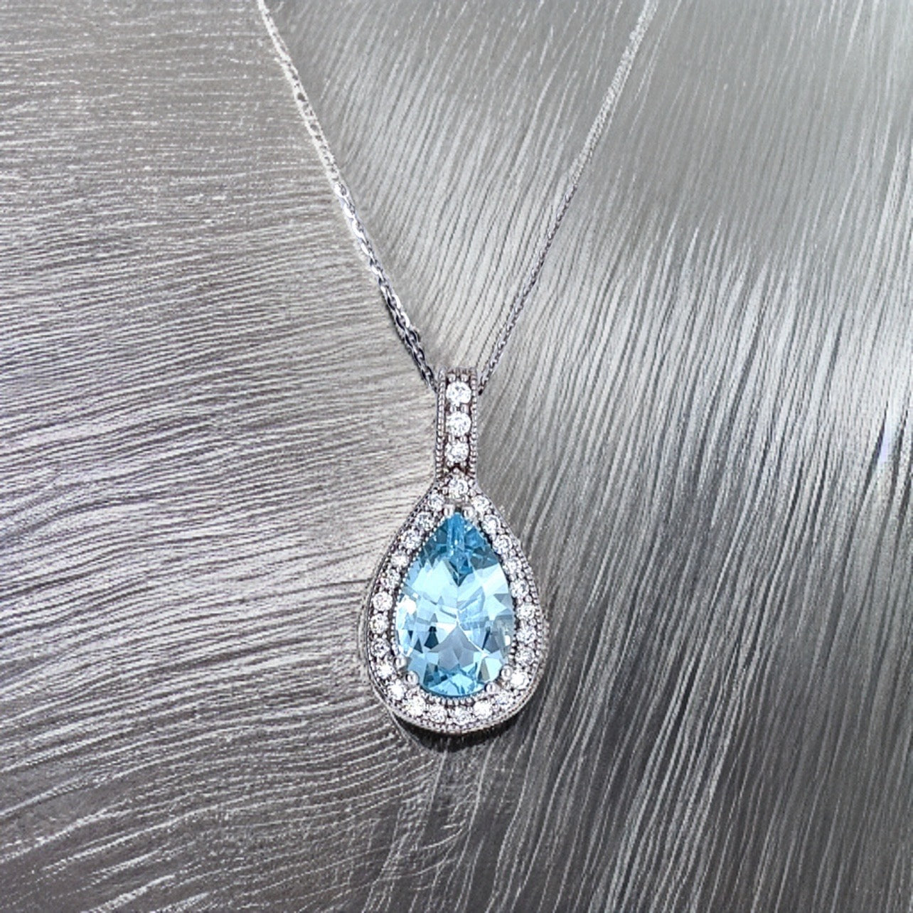 Natural Aquamarine Diamond Pendant With Chain 18" 14k W Gold 4.19 TCW Certified $5,950 213254 - Certified Fine Jewelry