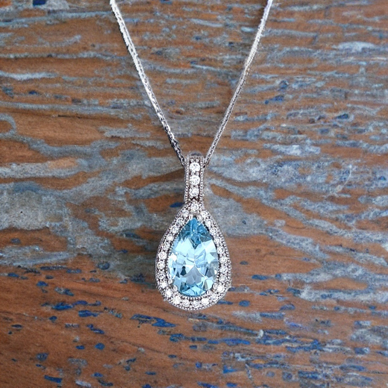 Natural Aquamarine Diamond Pendant With Chain 18" 14k W Gold 4.19 TCW Certified $5,950 213254 - Certified Fine Jewelry