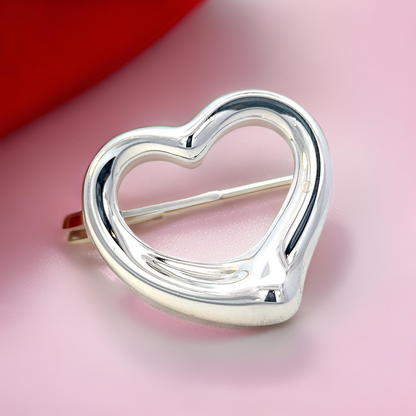 Tiffany & Co Estate Large Open Heart Brooch By Elsa Peretti Silver TIF745