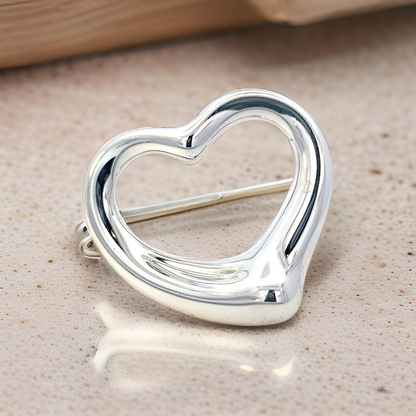 Tiffany & Co Estate Large Open Heart Brooch By Elsa Peretti Silver TIF745