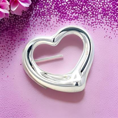 Tiffany & Co Estate Large Open Heart Brooch By Elsa Peretti Silver TIF745