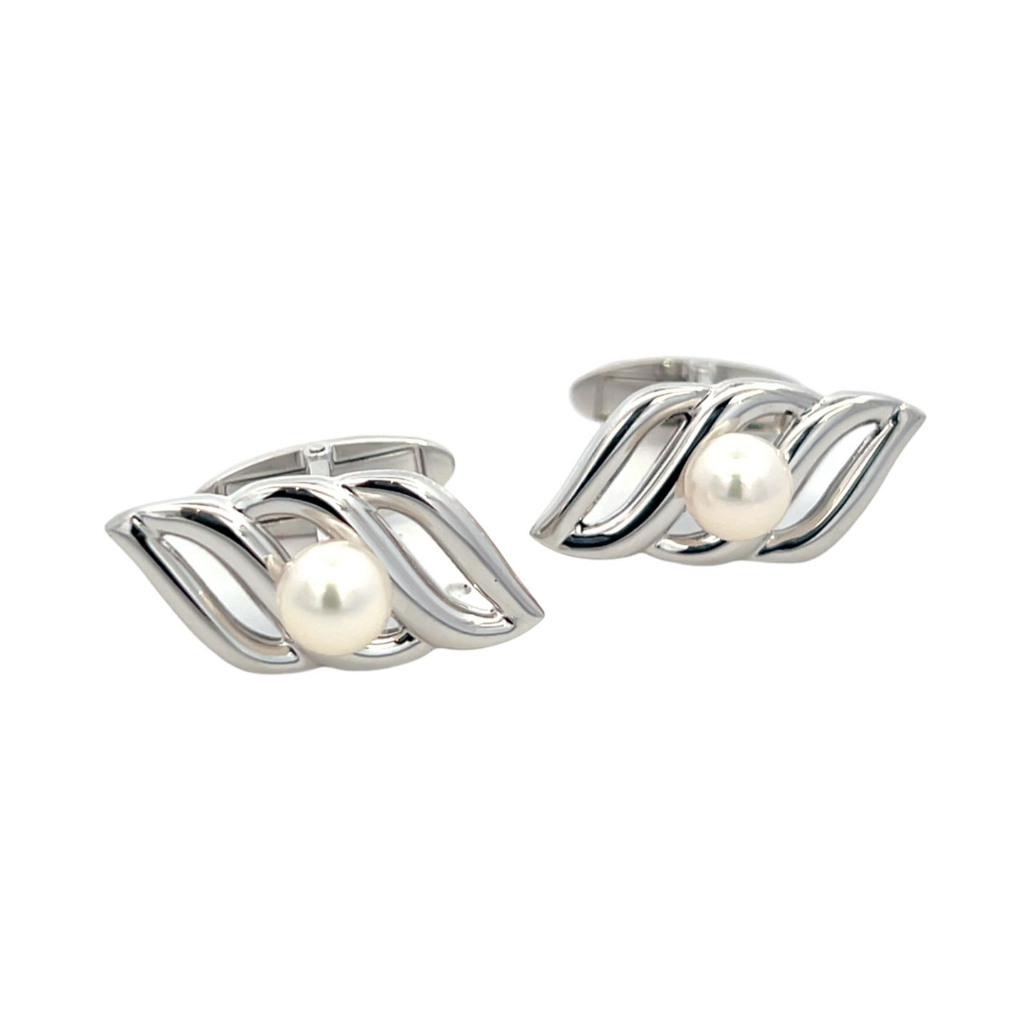 Mikimoto Estate Akoya Pearl Mens Cufflinks 6 mm Silver M407