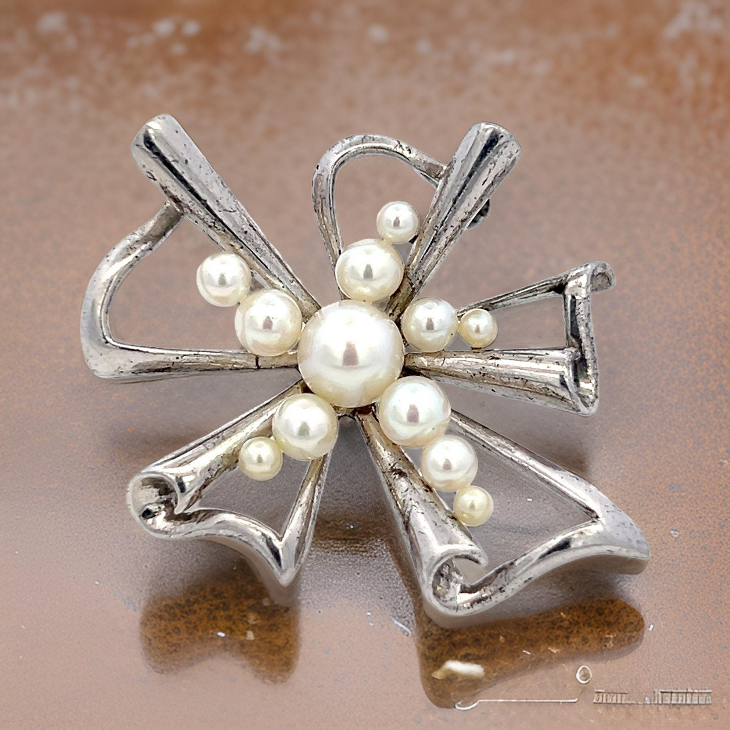 Mikimoto Estate Akoya Pearl Brooch Pin 2.5-6 mm Silver M408