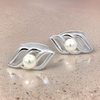 Mikimoto Estate Akoya Pearl Mens Cufflinks 7 mm Silver M411