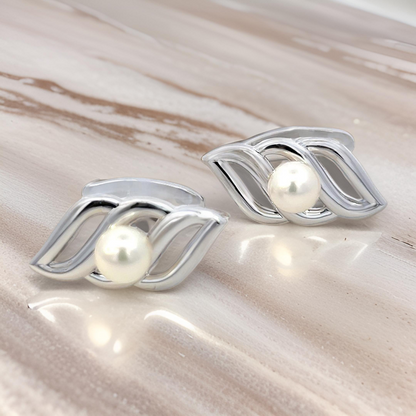 Mikimoto Estate Akoya Pearl Mens Cufflinks 7 mm Silver M411