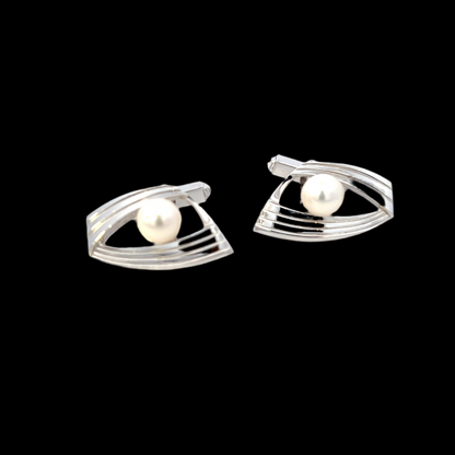 Mikimoto Estate Akoya Pearl Mens Cufflinks 7 mm Silver M412