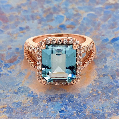 Diamond Aquamarine Ring Size 6.5 14k Gold 6.25 TCW Certified $6,950 120672