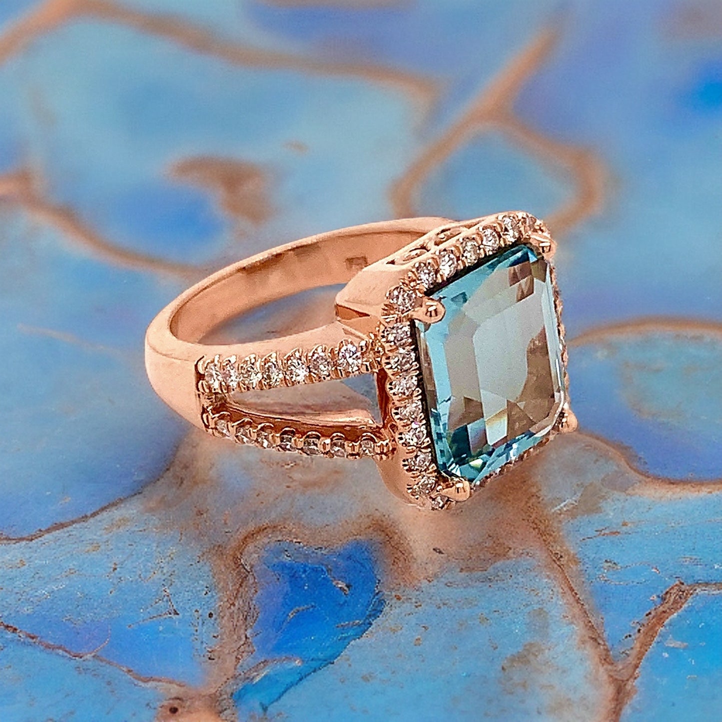 Diamond Aquamarine Ring Size 6.5 14k Gold 6.25 TCW Certified $6,950 120672