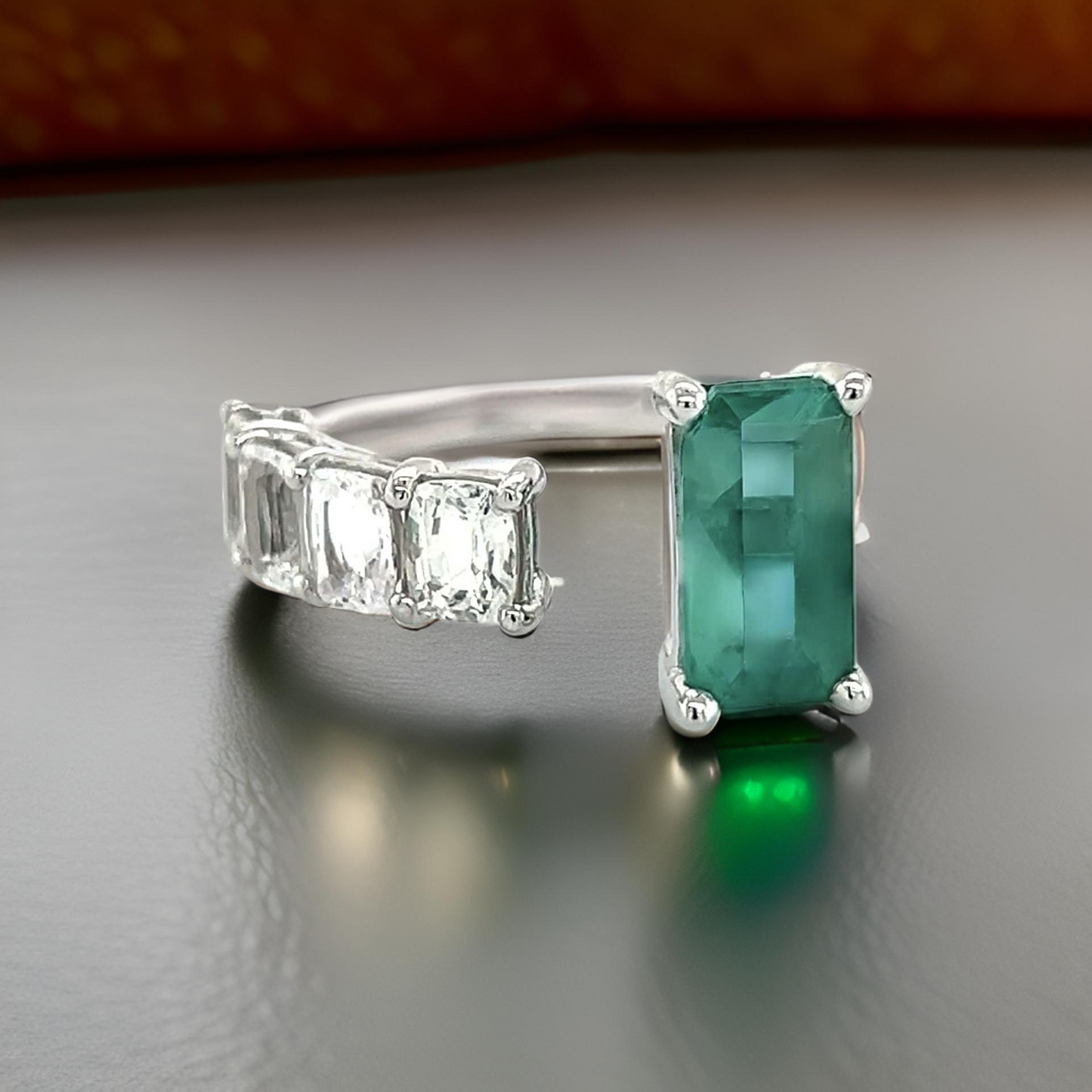 Natural Emerald Sapphire Ring Size 6.5 14k W Gold 4.95 TCW Certified $5,950 310639