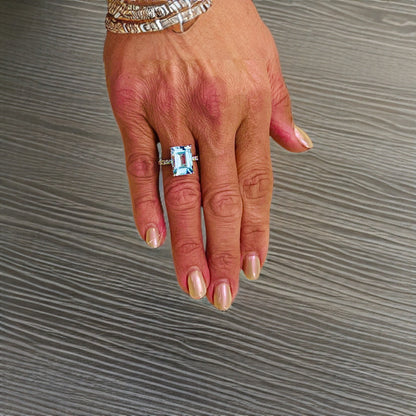 Natural Aquamarine Diamond Ring Size 6.5 14k W Gold 6.67 TCW Certified $5,990 216191