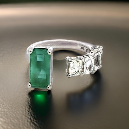 Natural Emerald Sapphire Ring Size 6.5 14k W Gold 4.95 TCW Certified $5,950 310639