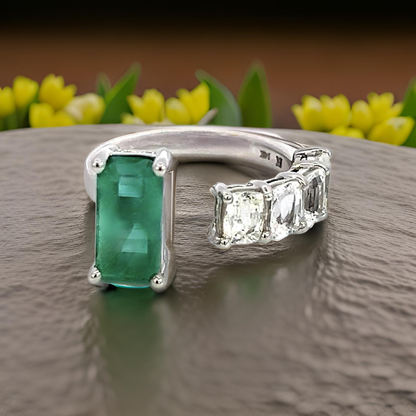 Natural Emerald Sapphire Ring Size 6.5 14k W Gold 4.95 TCW Certified $5,950 310639