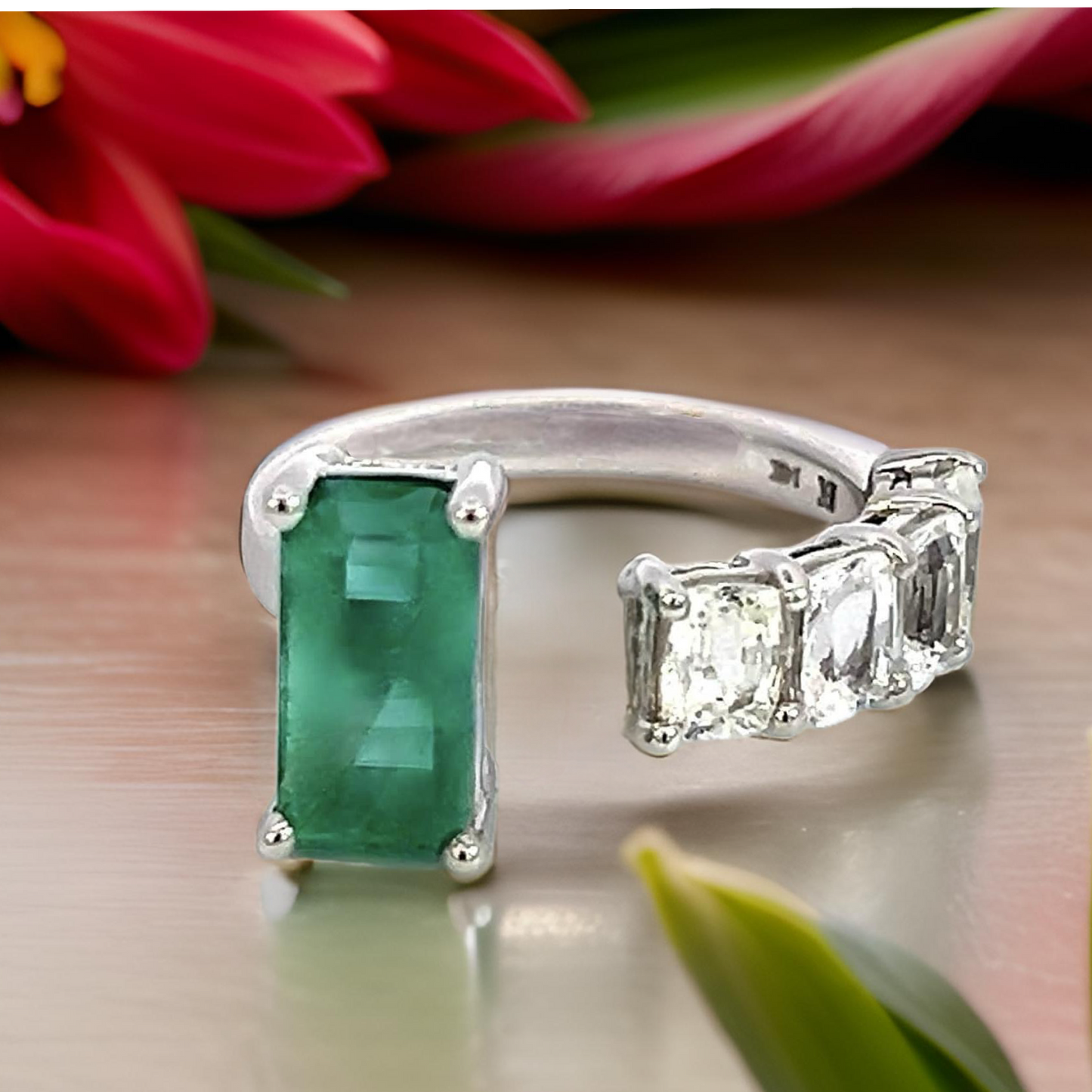 Natural Emerald Sapphire Ring Size 6.5 14k W Gold 4.95 TCW Certified $5,950 310639