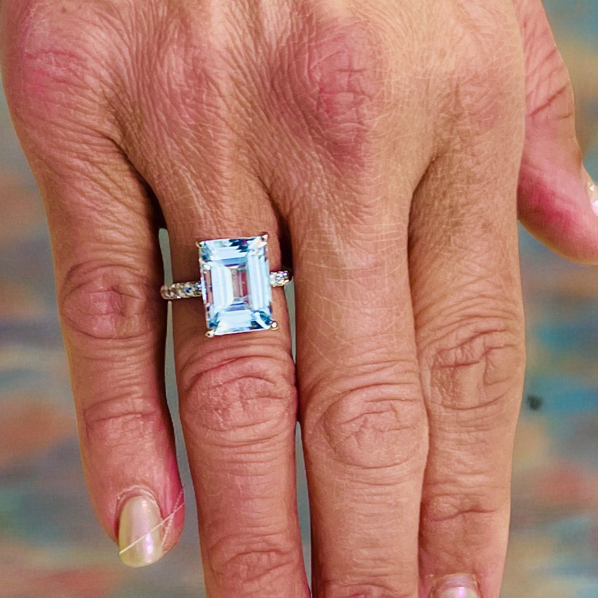 Natural Aquamarine Diamond Ring Size 6.5 14k W Gold 6.67 TCW Certified $5,990 216191 - Certified Fine Jewelry