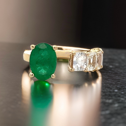 Natural Emerald and White Sapphire Ring 6.5 14k Y Gold 4.05 TCW Certified $4,950 310640