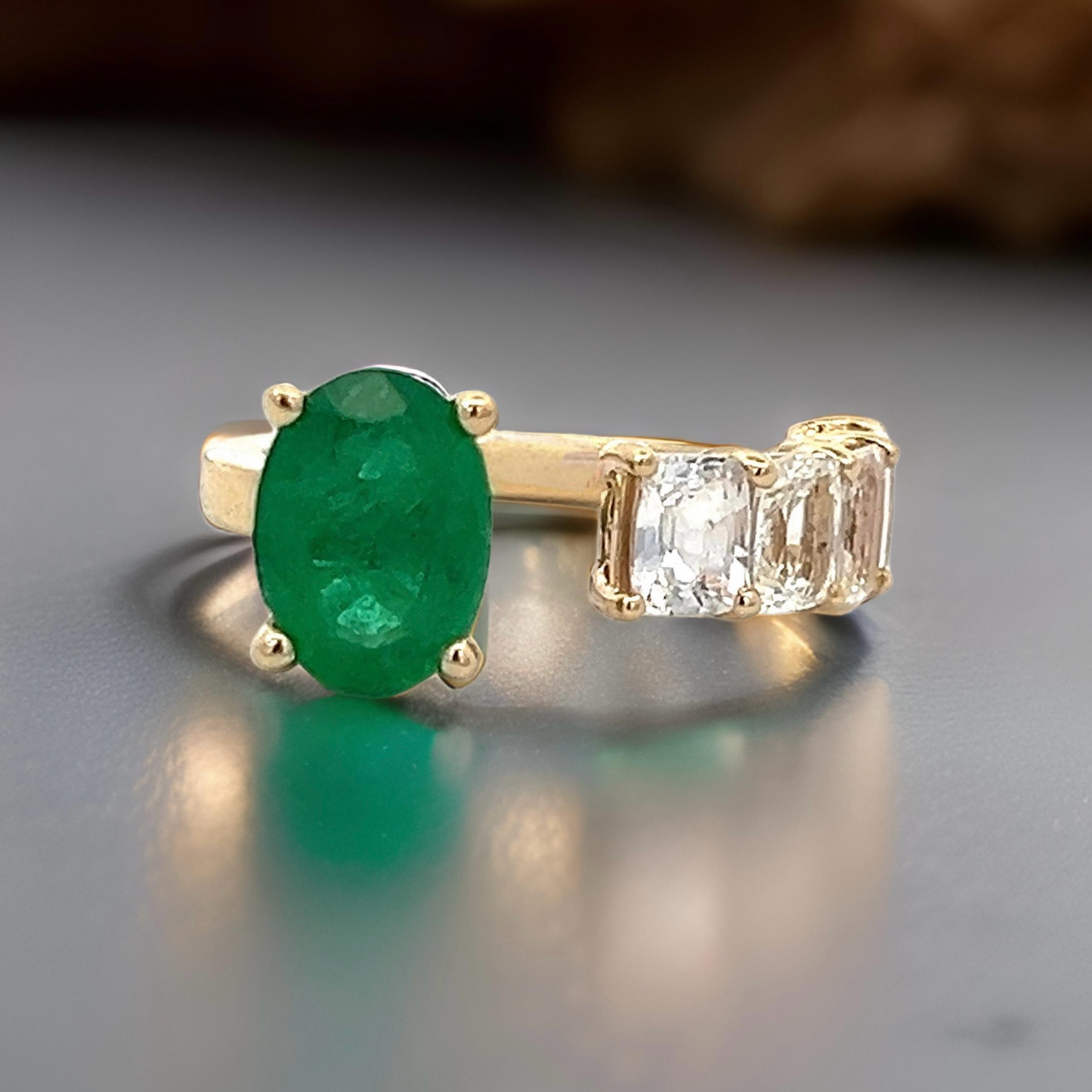 Natural Emerald and White Sapphire Ring 6.5 14k Y Gold 4.05 TCW Certified $4,950 310640