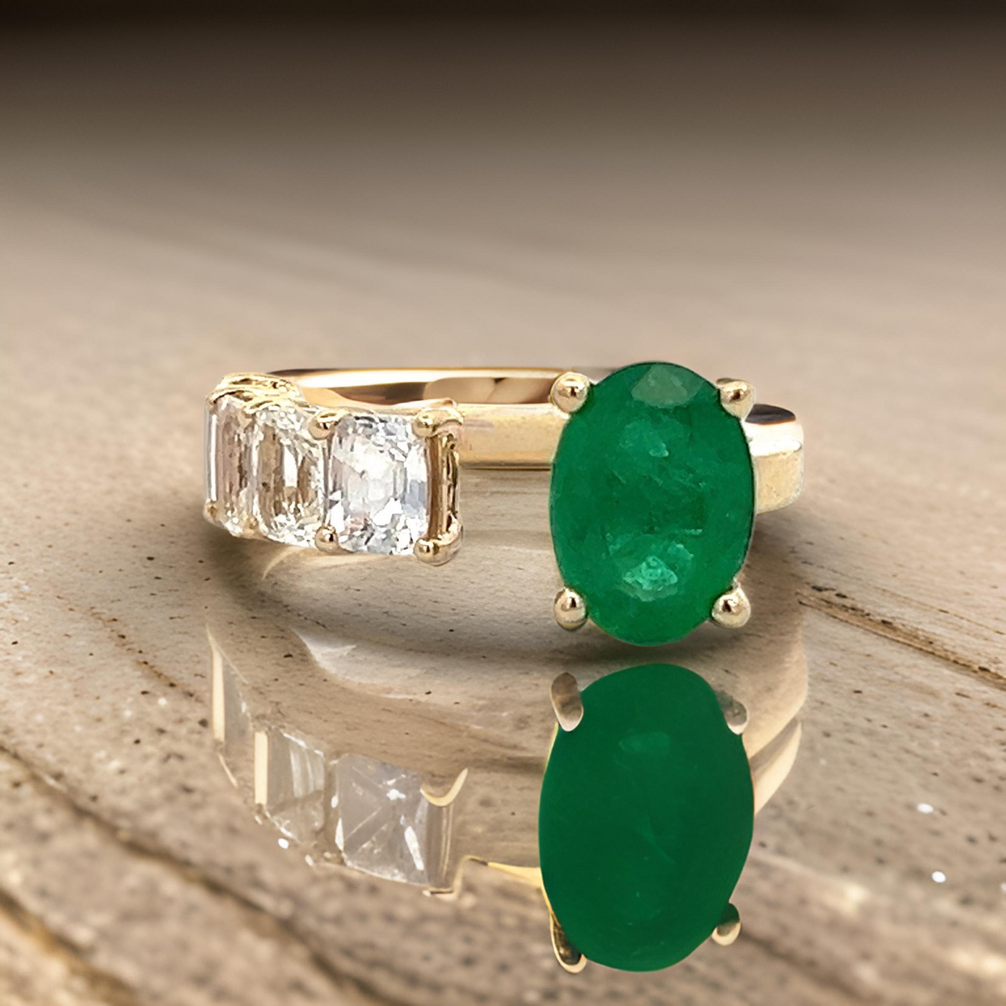 Natural Emerald and White Sapphire Ring 6.5 14k Y Gold 4.05 TCW Certified $4,950 310640