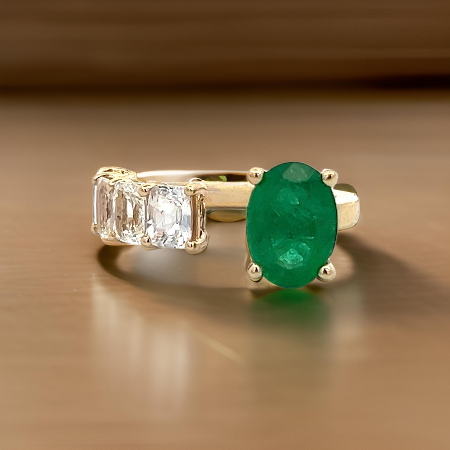 Natural Emerald and White Sapphire Ring 6.5 14k Y Gold 4.05 TCW Certified $4,950 310640