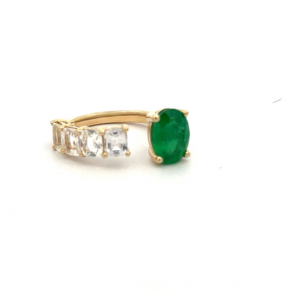 Natural Emerald and White Sapphire Ring 6.5 14k Y Gold 4.05 TCW Certified $4,950 310640