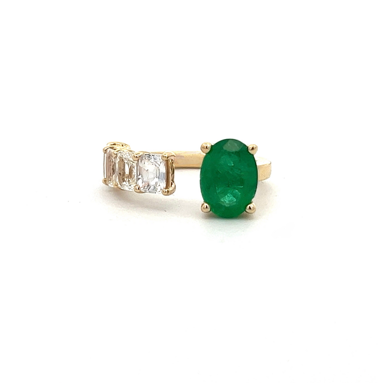 Natural Emerald and White Sapphire Ring 6.5 14k Y Gold 4.05 TCW Certified $4,950 310640