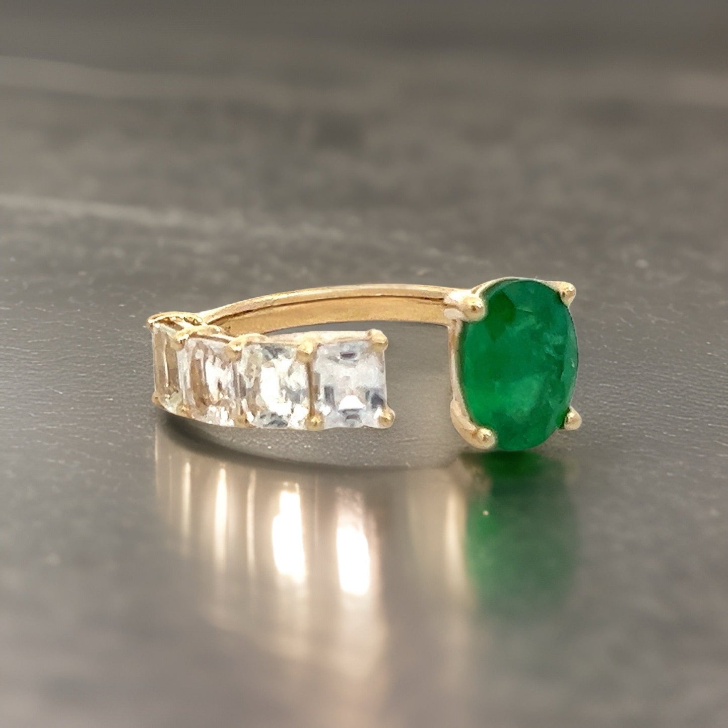 Natural Emerald and White Sapphire Ring 6.5 14k Y Gold 4.05 TCW Certified $4,950 310640