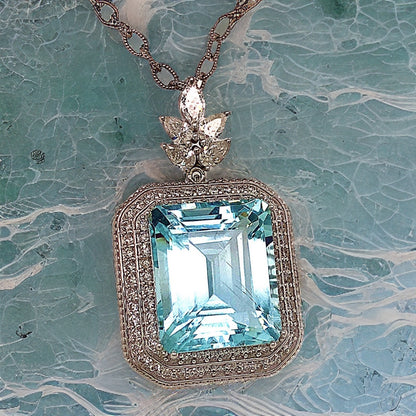 Natural Aquamarine Diamond Gold Necklace 18" 27 TCW GIA Certified $16,475 121172 - Certified Fine Jewelry