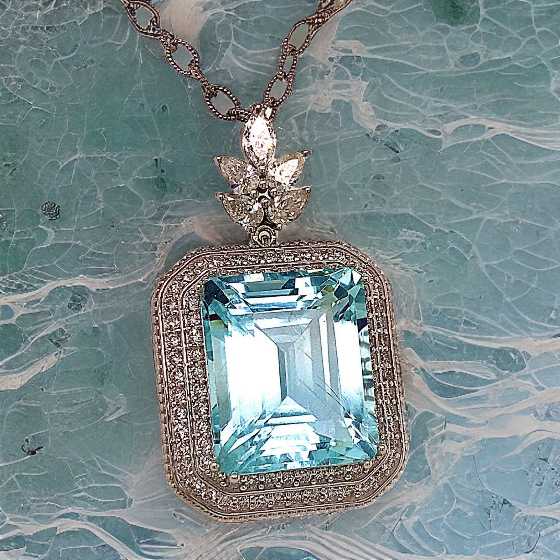 Natural Aquamarine Diamond Necklace 14k Gold 10.45 TCW Certified $9,520 211196 - Certified Fine Jewelry