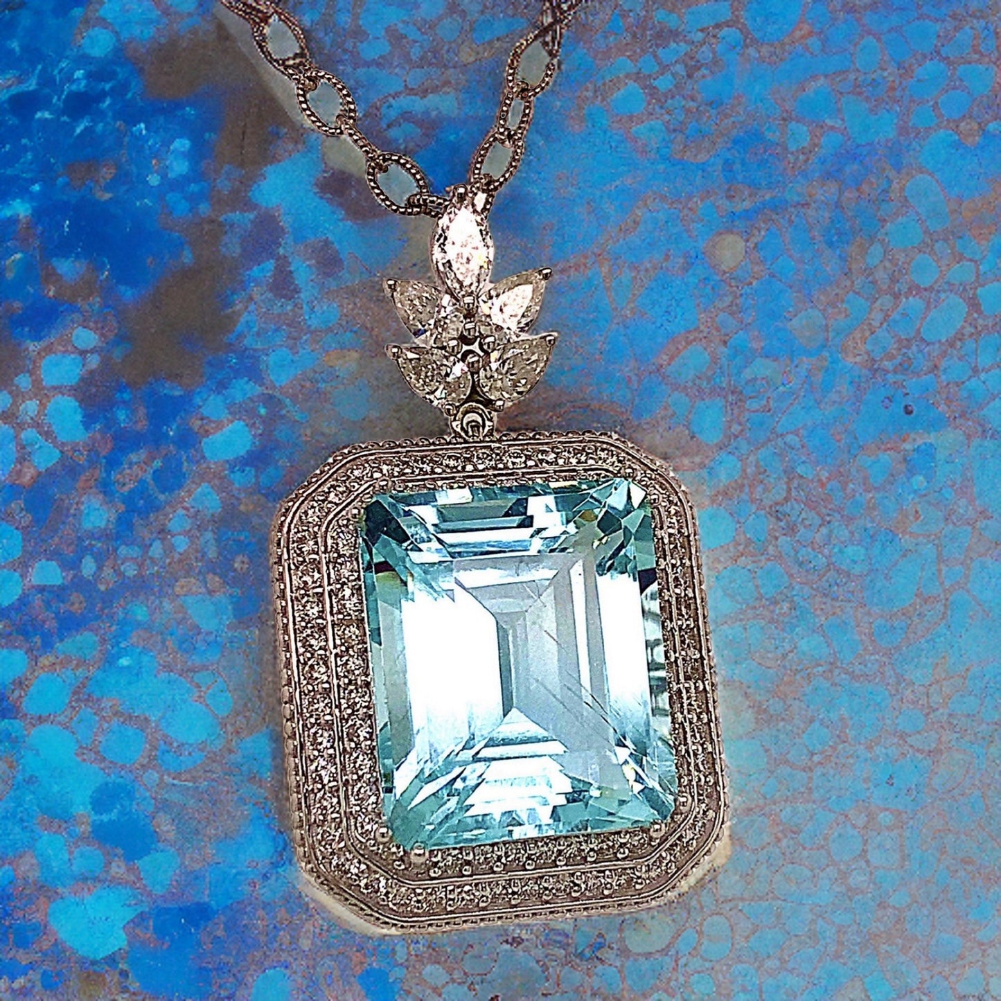 Natural Aquamarine Diamond Necklace 14k Gold 10.45 TCW Certified $9,520 211196 - Certified Fine Jewelry