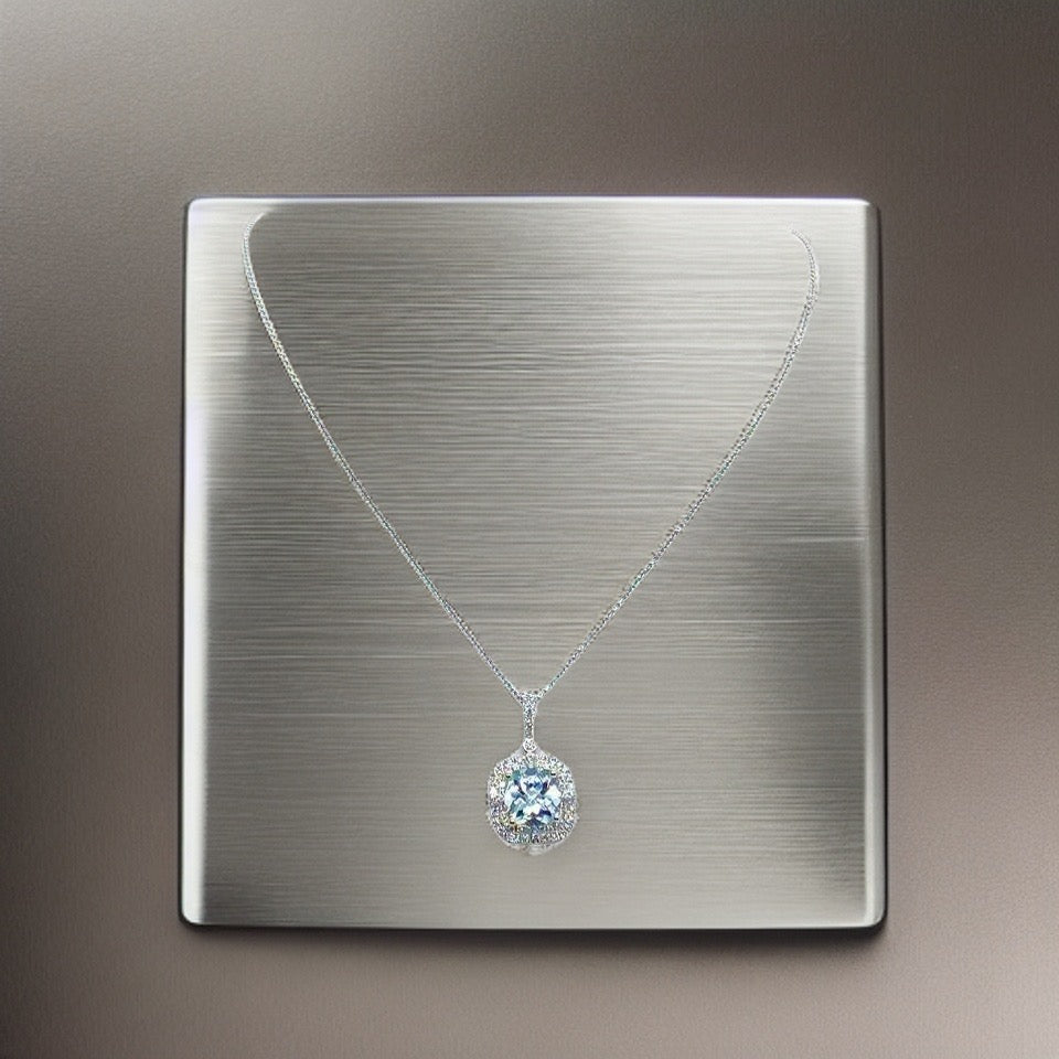 Diamond Aquamarine Necklace 18k Gold 18" 2.24 TCW Certified $3,950 920940