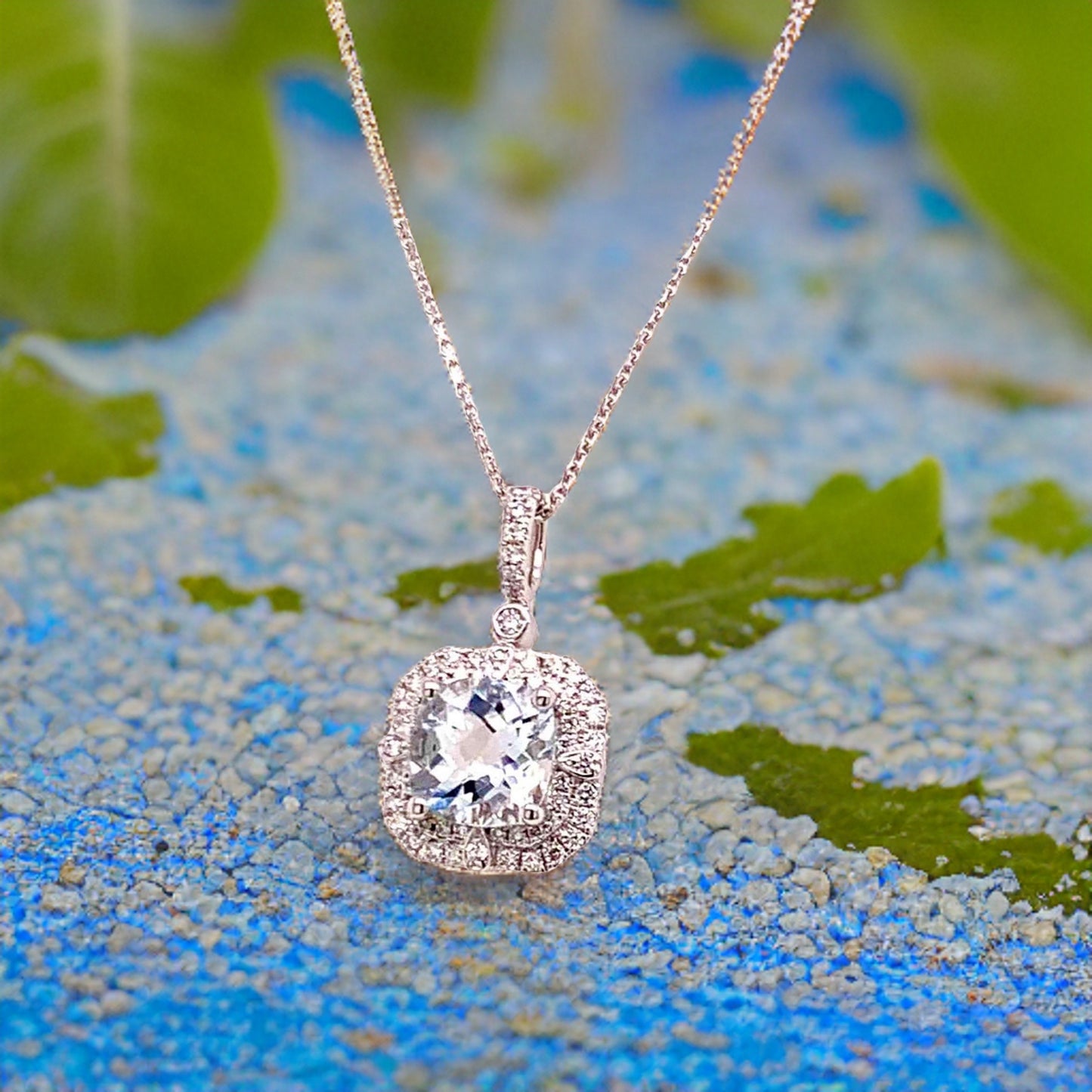 Diamond Aquamarine Necklace 18k Gold 18" 2.24 TCW Certified $3,950 920940