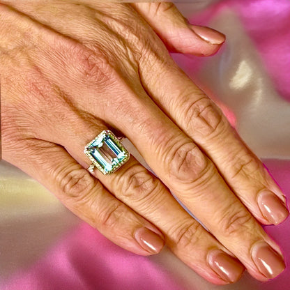 Diamond Aquamarine Ring Size 6.75 14k Gold 6.25 TCW Certified $5,950 120671