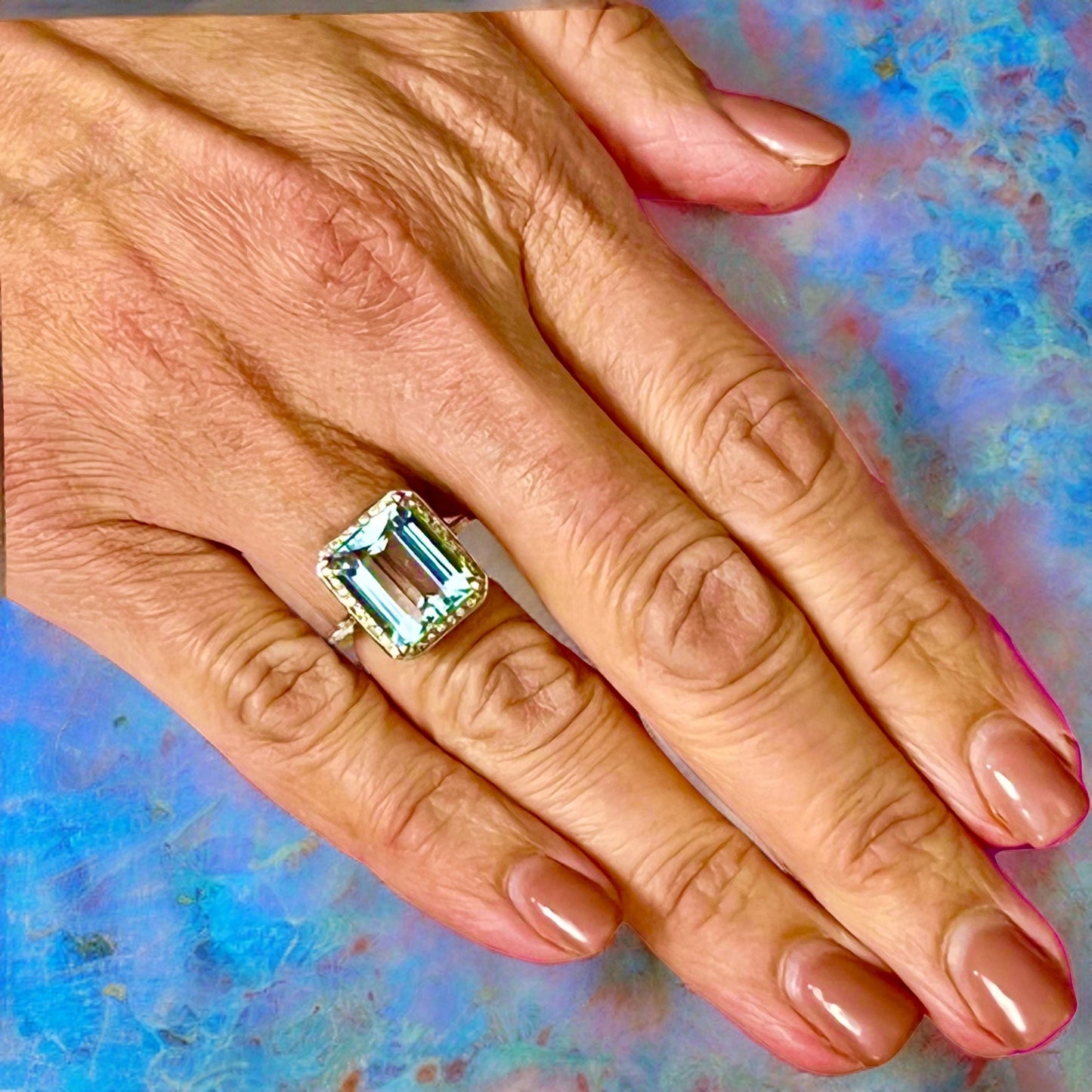 Diamond Aquamarine Ring Size 6.75 14k Gold 6.25 TCW Certified $5,950 120671