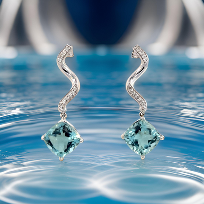 Natural Aquamarine Diamond Earrings 14k Gold 8.15 TCW Certified $4,950 111528