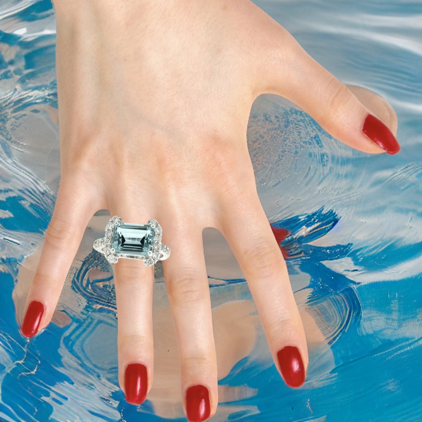 Natural Aquamarine Diamond Ring 6.5 14k white Gold 6.09 TCW Certified $4,690 217095 - Certified Fine Jewelry
