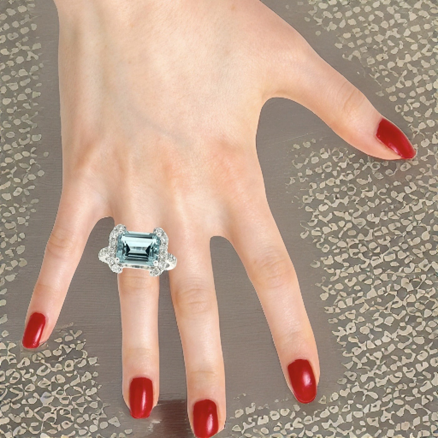 Natural Aquamarine Diamond Ring 6.5 14k white Gold 6.09 TCW Certified $4,690 217095 - Certified Fine Jewelry