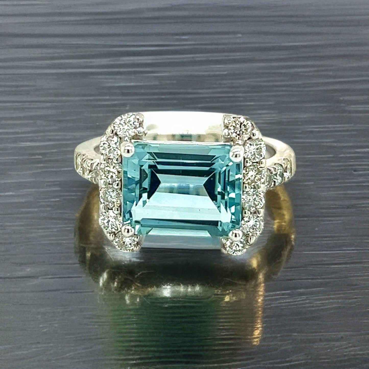 Natural Aquamarine Diamond Ring 6.5 14k white Gold 6.09 TCW Certified $4,690 217095