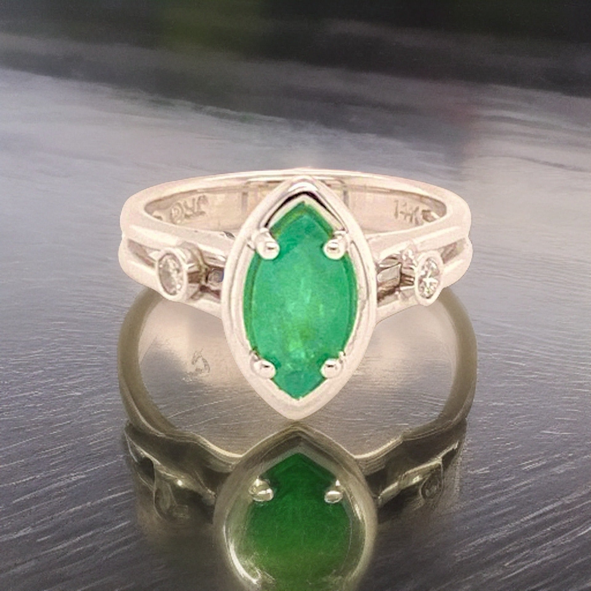 Diamond Emerald Ring 14k Gold Custom Certified $2,450 913616 - Certified Fine Jewelry