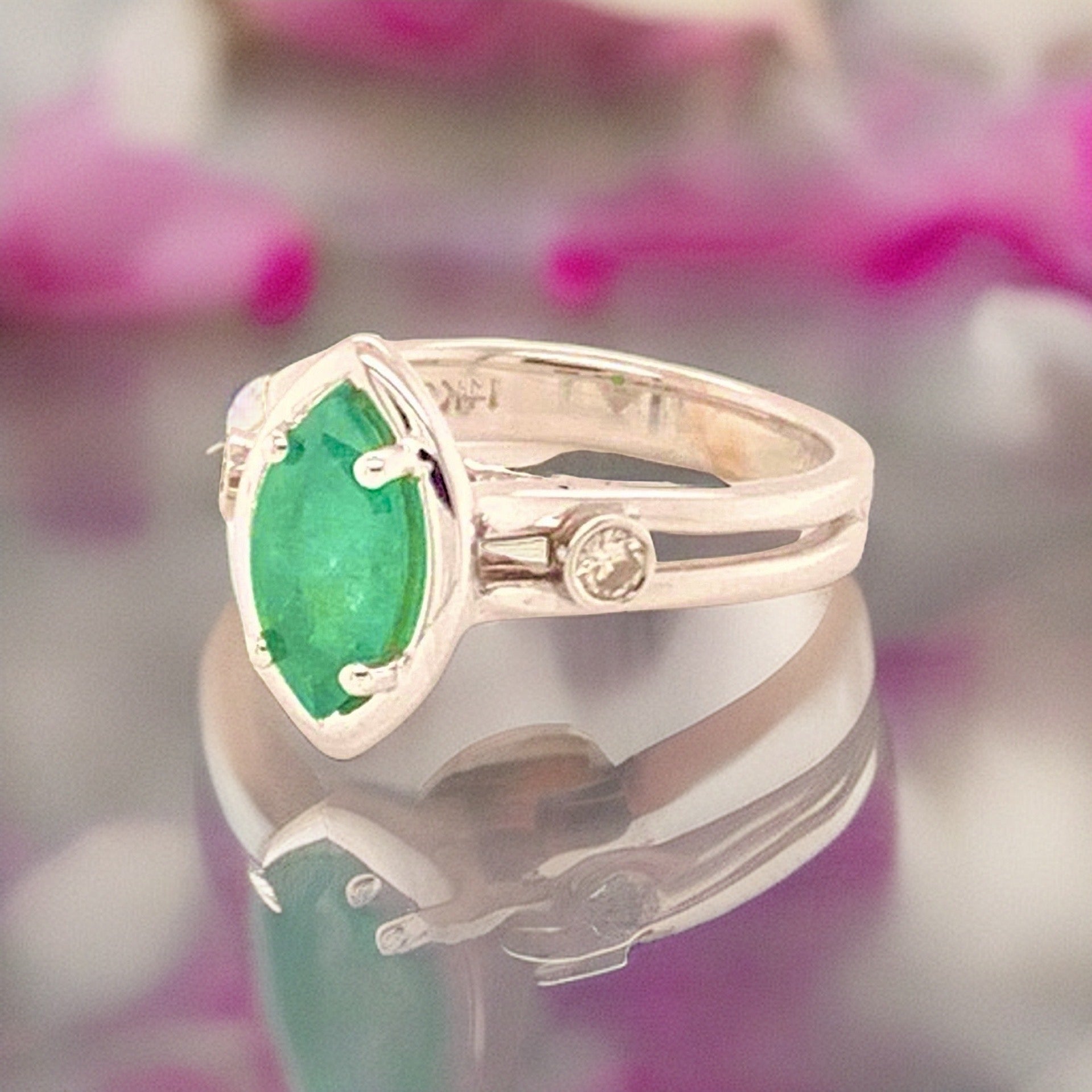 Diamond Emerald Ring 14k Gold Custom Certified $2,450 913616 - Certified Fine Jewelry