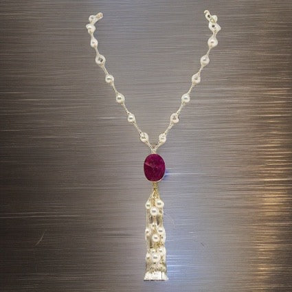 Akoya Pearl Ruby Necklace 8.25 mm 24" 14k Gold Italy Certified $4,750 822486 - Certified Fine Jewelry