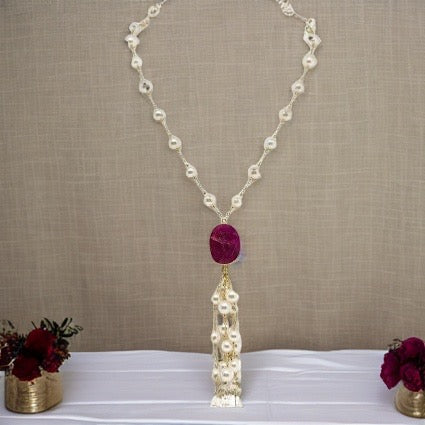 Akoya Pearl Ruby Necklace 8.25 mm 24" 14k Gold Italy Certified $4,750 822486