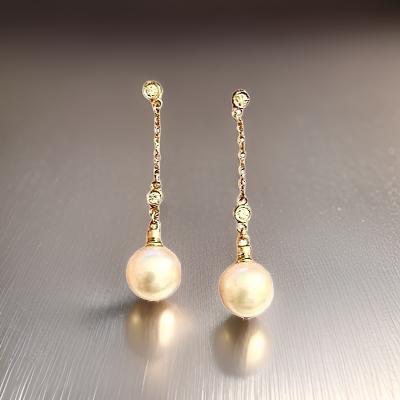 Diamond Akoya Pearl Earrings 14k Gold 9.4 mm Pearl Women Certified $1,199 721760