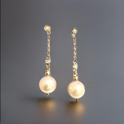 Diamond Akoya Pearl Earrings 14k Gold 9.4 mm Pearl Women Certified $1,199 721760