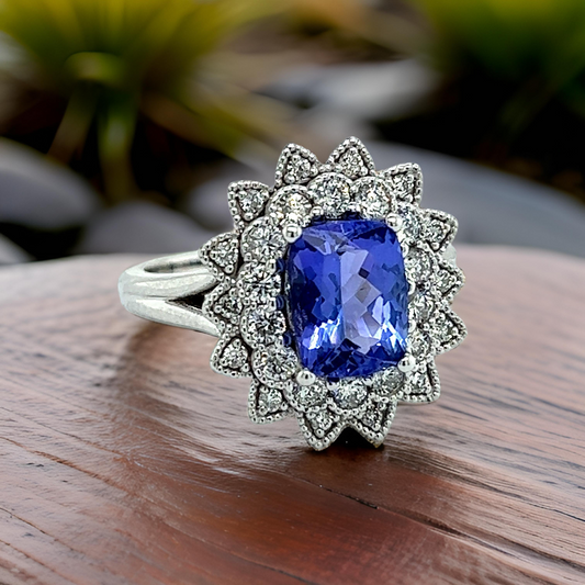 Natural Tanzanite Diamond Ring 6.5 14k W Gold 2.61 TCW Certified $4,950 217842