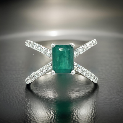 Natural Emerald Diamond Ring Size 6.5 14k W Gold 1.7 TCW Certified $4,975 217846